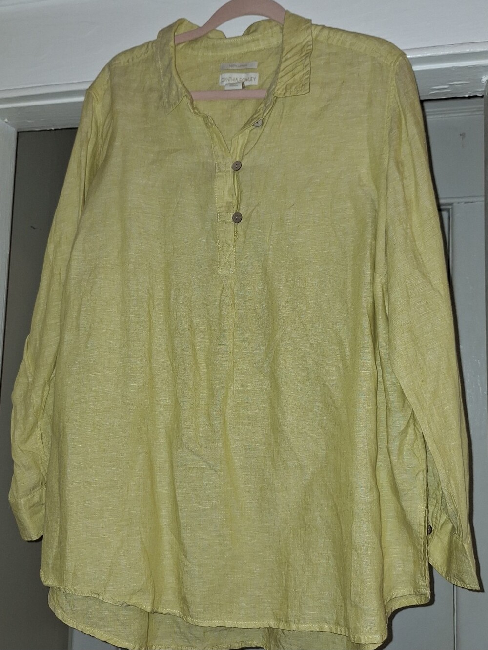 Cynthia Rowley Soft Pale Yellow Linen Popover Shirt